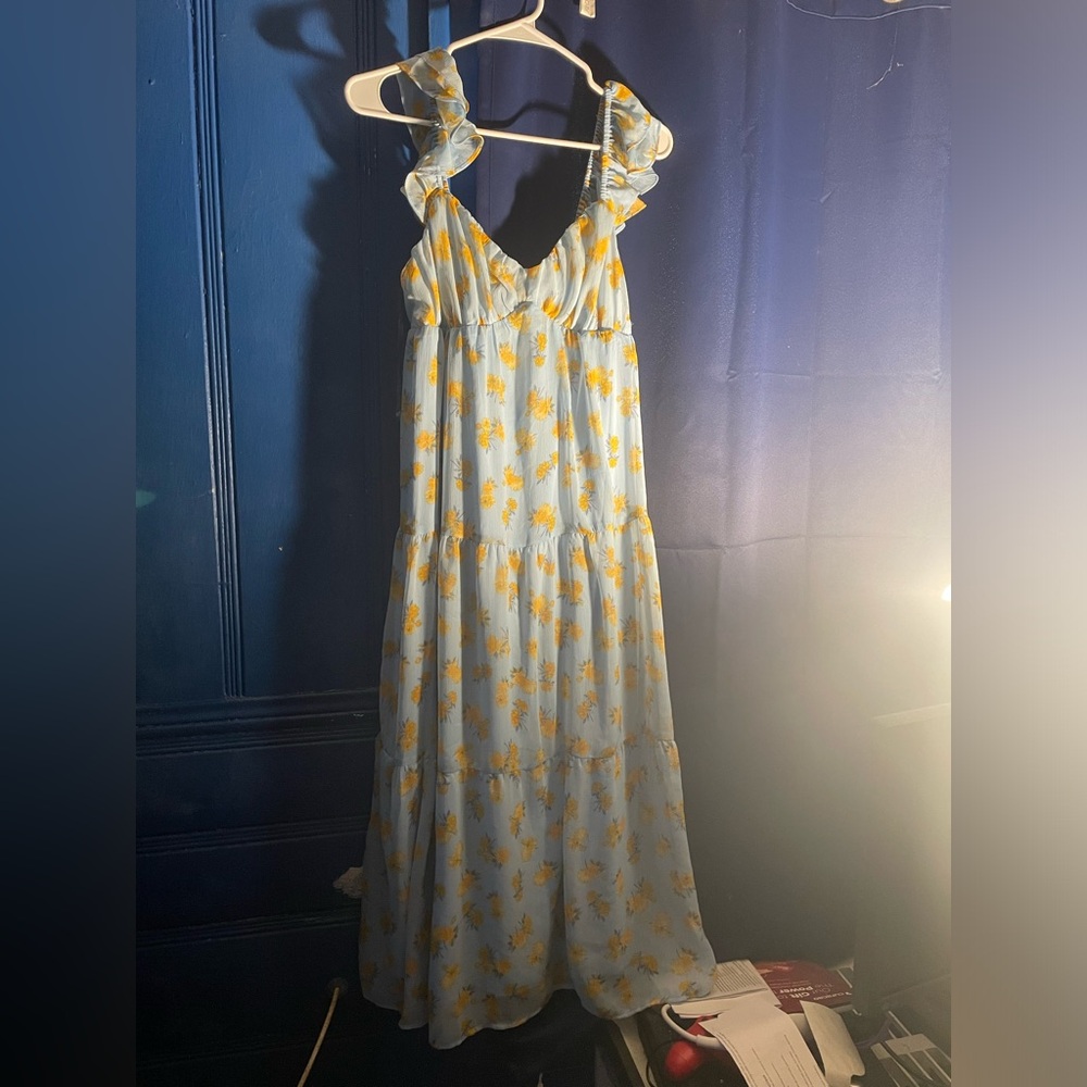 Baby blu with yellow flowers maxi dress